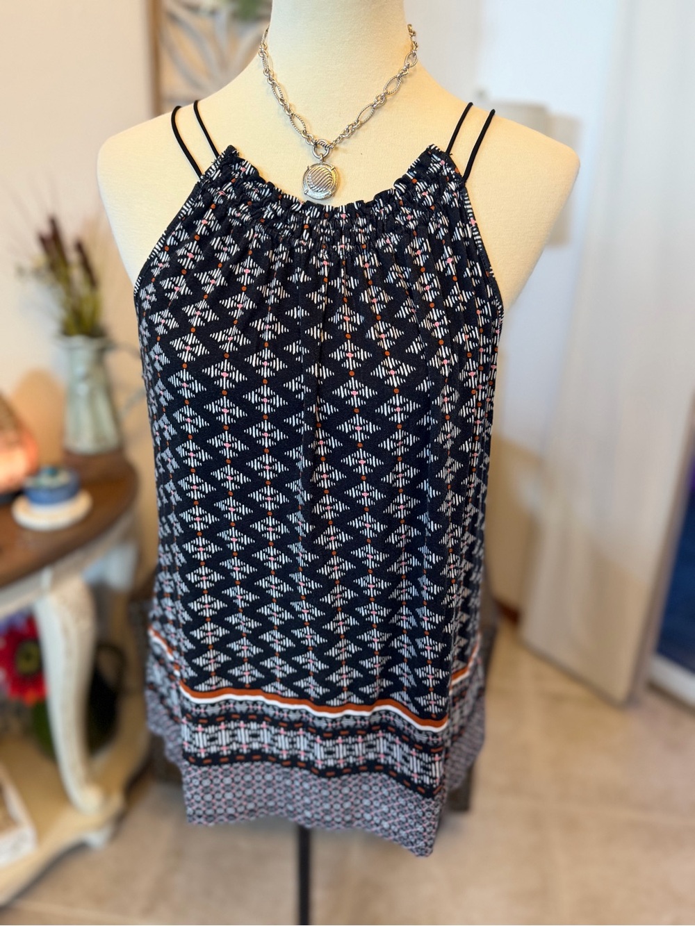 Navy Printed Double-Strap Camisole